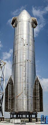 Panorama of stainless steel spacecraft