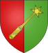 Arms of Colmar: Over a field divided vertically, red and green, a gold mace oriented diagonally with its head to the top-right