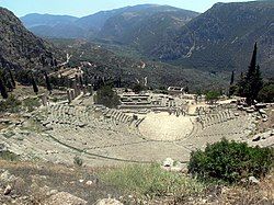 The ruins of the ancient Greek theatre of Delphi