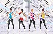 2NE1 striking a pose in front of a drawn set