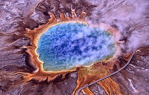 Aerial view of Grand Prismatic Spring