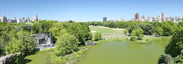 Panoramic view including Delacorte Theater, Great Lawn and Turtle Pond