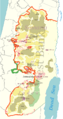 Image 53The Gaza–Israel barrier route built (red), under construction (pink) and proposed (white), as of June 2011[update] (from History of Israel)