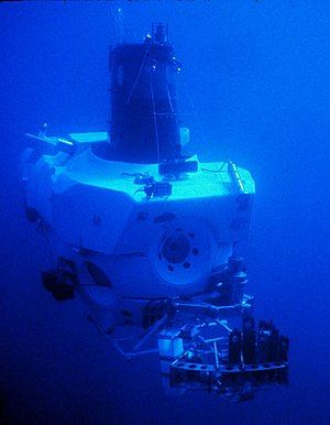 Alvin in 1978, a year after first exploring hydrothermal vents. The rack hanging at the bow holds sample containers.