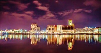 Facing east across the Fox River to downtown Green Bay.