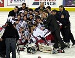 The Calgary Buffaloes celebrate after winning the 2008 Mac's AAA midget hockey tournament