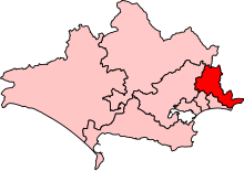 Map showing the location of the Christchurch constituency in Dorset under the boundaries created by the 2023 boundary review and first used at the 2024 general election.