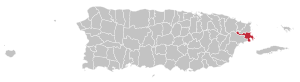 Map of Puerto Rico highlighting Ceiba Municipality