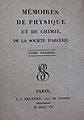 Title page to volume I of Mémoires de physique et de chimie de la Société d’Arcuei (1807)