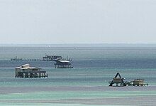 Buildings on pilings in the shallow water of Biscayne Bay