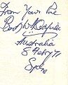 Autograph written at Bert Oldfield's Sports Store in 243 Pitt Street, Sydney