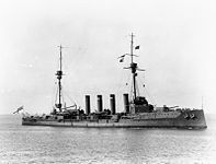 HMS Cochrane the British cruiser that landed the Royal Marines, sailors and Russian Red Guards who defended Petsamo fiord in 1918