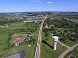 An aerial photo of Greenville, WI looking southeast down Hwy 15