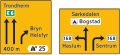 Lane orientation board[N 6] Shows number of lanes towards an intersection, and which directions or destinations each of them are intended for.