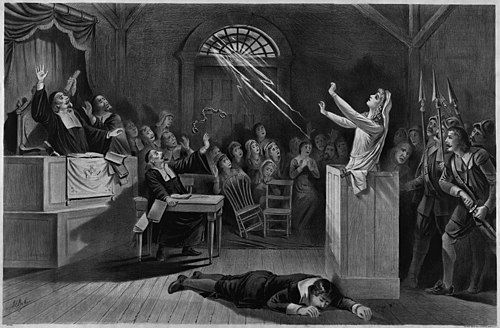 Joseph E. Baker's 1892 lithograph, depicting the Salem witch trials