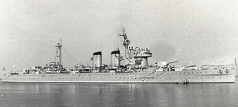 Heavy cruiser Canarias, flagship of the Spanish Navy in these years.