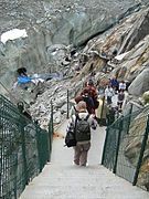 Approaching the cave on the Montenvers bridge