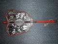 Antique Japanese (samurai) gunbai war fan. Wood and lacquer with shell inlay.