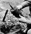 An American paratrooper demonstrates removal of an S-mine