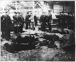 Black and white image showing victims of the disaster