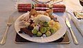 Image 67A Christmas dinner plate in Scotland, featuring roast turkey, roast potatoes, mashed potatoes and brussels sprouts (from Culture of the United Kingdom)