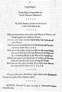 A document with the title "A Letter to the Right Honourable the Lord Viscount Molesworth" and containing several Biblical excerpts. It has the same signature and printer as before.