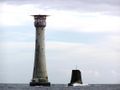 The original base of Smeaton's Tower still in position next to the current Eddystone Lighthouse