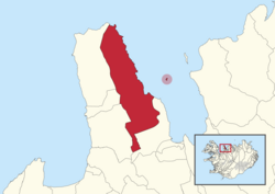 Map of Skagafjörður with the area of Skefilsstaðahreppur filled in with red