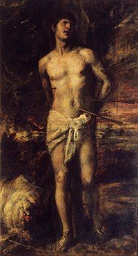 Painting of Saint Sebastian, martyr, by Titian