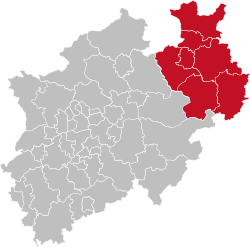 Map of North Rhine-Westphalia highlighting Detmold