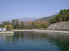 Reservoir against a mountain backdrop