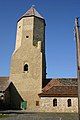 The bergfried of Freckleben Castle: the hinge stones (Scharniersteine) and recess for the drawbridge on the elevated entrance have survived