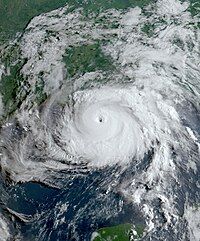 A satellite image of Hurricane Ida approaching landfall in Louisiana on August 29, 2021.