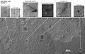 MSL debris field viewed by HiRISE on August 17, 2012 - parachute is 615 m (2,018 ft) from Curiosity.[60] (3-D: rover & parachute)