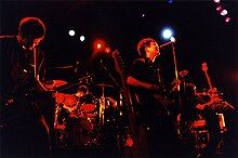 Number Girl performing live in 1998; From left to right: Nakao, Inazawa, Mukai, Tabuchi