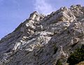 Close up on Dent de Crolles and the Poussez Pas Derrière ascent route.