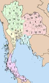 Map showing the 76 provinces of Thailand