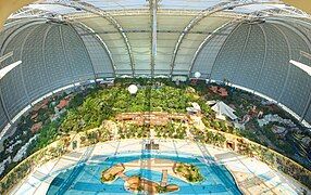 The interior of the Tropical Islands Dome in Brandenburg, housed inside the Aerium