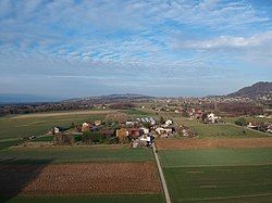 Aerial view of Monniaz, hamlet of Jussy