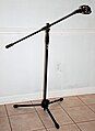 Microphone stand with folding tripod base, boom arm, and shock mount