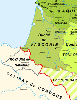 The Duchy of Gascony (Green) in 1030