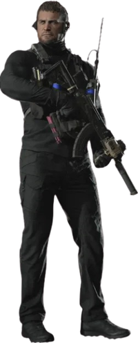 A man with a gun wearing a tactical outfit.