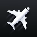 Logo for the Flighty app, a top-down picture of a plane facing NE on a dark background.