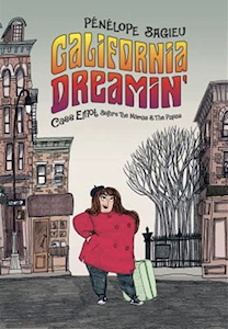 cover of the book Calcfornia Dreaming featuring a drawing of Mama Cass in a red jacket, wearing a beret