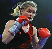 A woman boxing