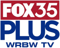 In a red box, the Fox 35 logo horizontally in white, with a blue lettering "PLUS", tightly kerned, below and outside of the box. The letters "WRBW TV" sit below this in blue.