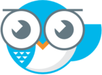 A blue-colored owl with glasses.