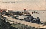 A postcard showing a Dominion Atlantic Railway locomotive at Yarmouth, Nova Scotia, circa 1910