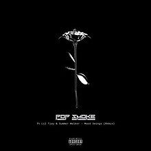 Picture of a chrome colored rose on a black colored background. The song's title and artist's names are included on the image.