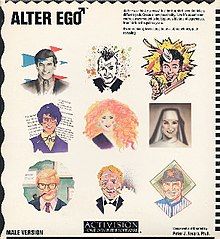 The cover art shows a collage of portraits drawn in different art styles. The logo shows "Alter Ego" written in a plain font, with the "o" stylized as a Mars symbol.